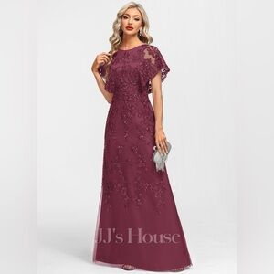 NWT JJ's House Oralee Lace Maxi Dress in Cabernet #285918